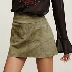Free People olive green real suede mini skirt